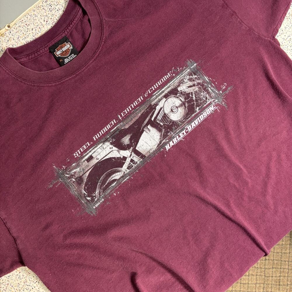 Vintage 2005 Harley Davidson Motorcycles Maroon Steel Chrome Bike XL Shirt USA